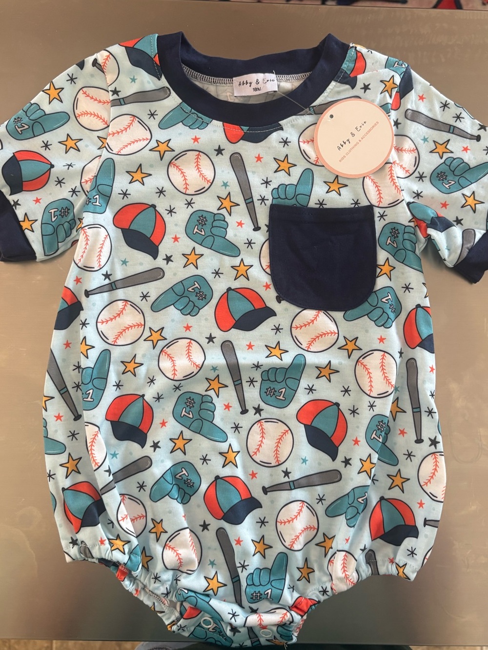 Abby & Evie Baseball Print Baby One-Piece Bodysuit